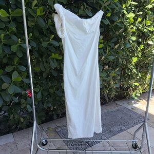 Zara White One-Shoulder Toga Maxi Dress with Draped Detail M